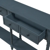 Console Table with Two Storage Drawers and Bottom Shelf, Solid Wood Frame, Easy Assembly, 58" L x 11" W x 34" H, Navy Blue(m-9)