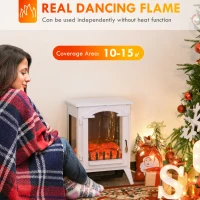 HOMCOM 23" Electric Fireplace Heater, Fire Place Stove with Realistic LED Flames and Logs and Overheating Protection, 750W/1500W, White(m-4)