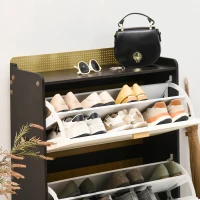 HOMCOM Shoe Cabinet, Modern Shoe Storage Cabinet with 2 Flip Drawers, Adjustable Shelves, Open Shelf and Bamboo Frame for Entryway, Hallway, Holds 12 Pairs, White(m-10)