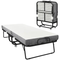 HOMCOM Folding Bed with Mattress for Adults, Single Size, Portable Foldable Bed with Memory Foam Mattress & Steel Frame, White(m-1)
