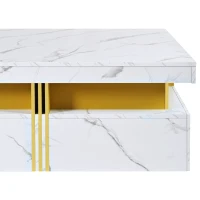 Modern Square Storage Coffee Table with 4 Drawers, MDF Construction, Ample Storage with Four Drawers, 33.5" L x 33.5" W x 16.5" H, White(m-9)