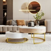 Modern Round Lift-top Nesting Coffee Tables with Hydraulic Lifting System, Space-saving Design, 31.5" L x 31.5" W x 16" H, Natural+White(m-1)