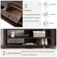 Retro Style Console Table with 3 Drawers and 2 Open Shelves, Pine Wood Frame, Circular Handles, 50" L x 16" W x 30" H, Dark Brown(m-5)