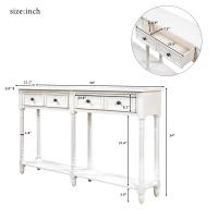 Console Table with Two Storage Drawers and Bottom Shelf, Easy Assembly for Living Room or Entryway, 58" L x 11" W x 34" H, Ivory White(m-3)