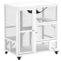 PawHut Cat House, Indoor Cat Enclosure on Wheels with Openable Top, 39", White(m-11)
