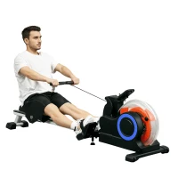 Soozier Foldable Rower Machine, Water Rowing Machine with Wheels, LCD Monitor and Tablet Holder for Cardio Training, Blue(m-11)