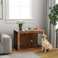 PawHut 39" Dog Crate Furniture with Flip-up Top Opening, 2 Doors, Dog Kennel Furniture for Large Dogs, Rustic Brown(m-10)