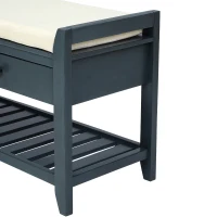 Shoe Rack with Cushioned Seat and Drawers, Pine Wood Frame, Multipurpose Entryway Storage Bench, 39" L x 14" W x 20" H, Antique Navy(m-11)