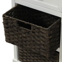 Rustic Storage Cabinet with Two Drawers and Four Rattan Baskets, Modern Farmhouse Style, Acacia Wood Frame, 28" L x 12" W x 28" H, White(m-11)