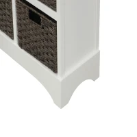 Rustic Storage Cabinet with Two Drawers and Four Rattan Baskets, Modern Farmhouse Style, Acacia Wood Frame, 28" L x 12" W x 28" H, White(m-12)