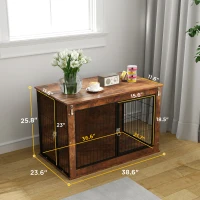 PawHut 39" Dog Crate Furniture with Flip-up Top Opening, 2 Doors, Dog Kennel Furniture for Large Dogs, Rustic Brown(m-3)