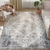 HOMCOM 4x6 Area Rug, Vintage Machine Washable Rug, Non-Slip Carpet for Living Room, Bedroom, Dining Room, Brown and Green(m-11)