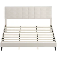 HOMCOM King Size Bed Frame with Upholstered Headboard, Modern Platform Bed Frame with Wood Slats, 1100 lbs Capacity, Cream(m-2)