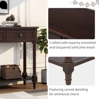 Daisy Series Console Table with Two Drawers and Bottom Shelf, Traditional Design, Pine Wood Frame, 35.5" L x 14" W x 30" H, Dark Brown(m-7)