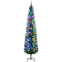 HOMCOM 7' Artificial Pencil Christmas Trees Holiday Decoration with Colorful LED Lights, Steel Base, Skinny Shape(m-1)
