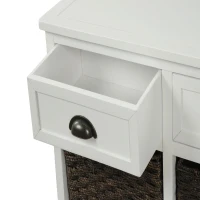 Rustic Storage Cabinet with Two Drawers and Four Rattan Baskets, Modern Farmhouse Style, Acacia Wood Frame, 28" L x 12" W x 28" H, White(m-10)