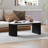 HOMCOM Coffee Table, Modern Marble-Effect Living Room Table with Round Corners and Thicken Legs, Black(m-1)