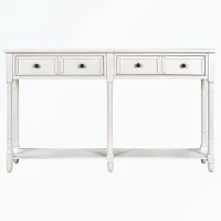 Console Table with Two Storage Drawers and Bottom Shelf, Easy Assembly for Living Room or Entryway, 58" L x 11" W x 34" H, Ivory White(m-2)