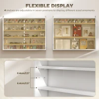 HOMCOM 5-Tier Display Cabinet, Wall-Mounted Display Case with 2 Glass Doors and Adjustable Shelves, White(m-4)