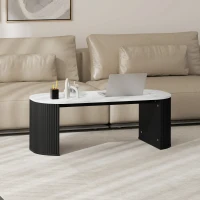 HOMCOM Coffee Table, Modern Marble-Effect Living Room Table with Round Corners and Thicken Legs, Black(m-7)
