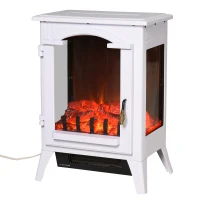 HOMCOM 23" Electric Fireplace Heater, Fire Place Stove with Realistic LED Flames and Logs and Overheating Protection, 750W/1500W, White(m-11)