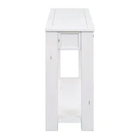 Rustic Chic Console Table with 4 Storage Drawers, Bottom Shelf, Solid Wood Frame, Ideal for Entryway, Hallway, 63" L x 14" W x 30" H, White(m-13)