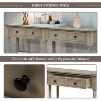 Console Table with Two Storage Drawers and Bottom Shelf, Solid Wood Frame, Easy Assembly, 58" L x 11" W x 34" H, Gray(m-6)
