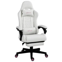 Vinsetto High Back PU Leather Gaming Chair, Racing Computer Chair with Swivel Wheels, Retractable Footrest, Headrest, Lumbar Support, and Armrest, White and Pink(m-1)