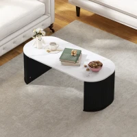 HOMCOM Coffee Table, Modern Marble-Effect Living Room Table with Round Corners and Thicken Legs, Black(m-9)