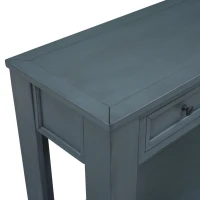 Rustic Chic Console Table with Storage Drawers, Bottom Shelf, Solid Wood Frame, Ideal for Entryway, Hallway, 63" L x 14" W x 30" H, Navy(m-11)