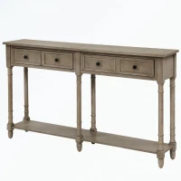 Console Table with Two Storage Drawers and Bottom Shelf, Solid Wood Frame, Easy Assembly, 58" L x 11" W x 34" H, Gray(m-2)