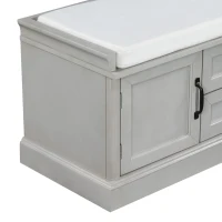 Storage Bench with 4 Doors and Adjustable Shelves, Removable Cushion for Entryway, 43" L x 16" W x 17.5" H, Gray(m-10)
