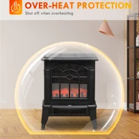HOMCOM Electric Fireplace Heater, Freestanding Fireplace Stove with Realistic Flames Overheating Protection 750W/1500W, Black(m-6)