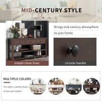 Retro Style Console Table with 3 Drawers and 2 Open Shelves, Pine Wood Frame, Circular Handles, 50" L x 16" W x 30" H, Dark Brown(m-4)