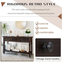 Classic Retro Console Table with 3 Drawers, Open Shelf, Pine Wood Frame, Perfect for Entryway, Living Room, 50" L x 15" W x 30" H, Dark Brown(m-4)
