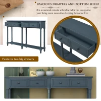 Console Table with Two Storage Drawers and Bottom Shelf, Solid Wood Frame, Easy Assembly, 58" L x 11" W x 34" H, Navy Blue(m-6)