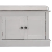 Storage Bench with 4 Doors and Adjustable Shelves, Comfortable Seating, Removable Cushion for Entryway, 43" L x 16" W x 17.5" H, Gray(m-11)