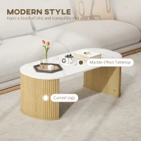 HOMCOM Coffee Table, Modern Marble-Effect Living Room Table with Round Corners and Thicken Legs, Natural Wood(m-4)