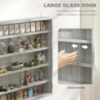 HOMCOM 5-Tier Display Cabinet, Wall-Mounted Display Case with 2 Glass Doors and Adjustable Shelves, Gray(m-5)
