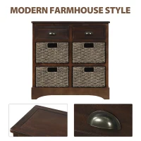 Rustic Storage Cabinet with Two Drawers and Four Rattan Baskets, Modern Farmhouse Style, Acacia Wood Frame, 28" L x 12" W x 28" H, Brown(m-4)