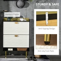 HOMCOM Shoe Cabinet, Modern Shoe Storage Cabinet with 2 Flip Drawers, Adjustable Shelves, Open Shelf and Bamboo Frame for Entryway, Hallway, Holds 12 Pairs, White(m-6)