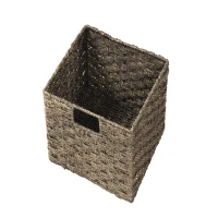 Rustic Storage Cabinet with Two Drawers and Four Rattan Baskets, Modern Farmhouse Style, Acacia Wood Frame, 28" L x 12" W x 28" H, Brown(m-11)