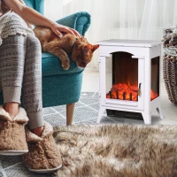 HOMCOM 23" Electric Fireplace Heater, Fire Place Stove with Realistic LED Flames and Logs and Overheating Protection, 750W/1500W, White(m-10)