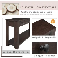 Rustic Chic Console Table with 4 Storage Drawers, Bottom Shelf, Solid Wood Frame, All Tools Included, 63" L x 14" W x 30" H, Dark Brown(m-5)