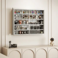 HOMCOM 5-Tier Display Cabinet, Wall-Mounted Display Case with 2 Glass Doors and Adjustable Shelves, Gray(m-8)