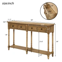 Rustic Console Table with Two Storage Drawers and Bottom Shelf, Solid Pine Wood Frame, Easy Assembly, 58" L x 11" W x 34" H, Natural(m-3)