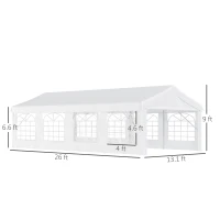 Outsunny 13 x 26 ft Heavy Duty Party Tent Outdoor Gazebo Wedding Tent Event Shelter Carport BBQ with Removable Sidewalls & Windows, Outside Waterproof Canopy for Parties, White(m-3)