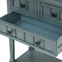 Elegant Narrow Console Table with Storage Drawers, Bottom Shelf, Tapered Legs, Round Knobs, Solid Wood Frame, 24" L x 13" W x 31" H, Navy(m-9)