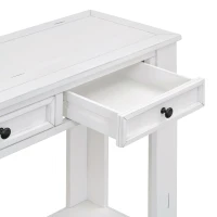 Rustic Chic Console Table with 4 Storage Drawers, Bottom Shelf, Solid Wood Frame, Ideal for Entryway, Hallway, 63" L x 14" W x 30" H, White(m-10)