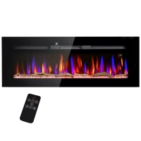 HOMCOM 50" Recessed or Wall Mounted Electric Fireplace Heater with Remote Control, Adjustable Flame Color and Brightness(m-11)